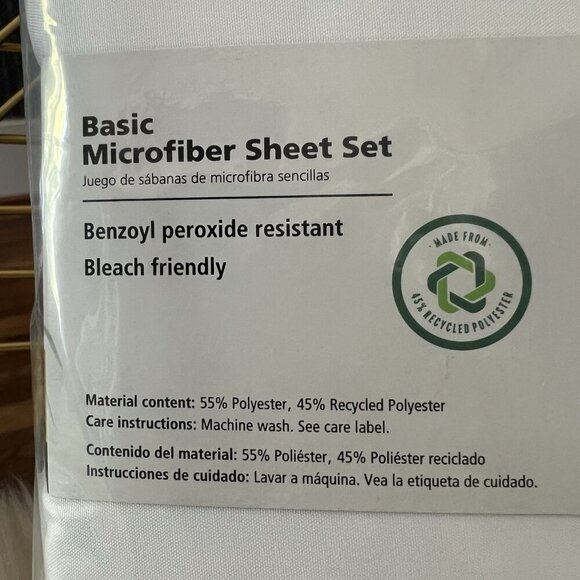MAINSTAYS Twin Sheet Set Microfiber White 3 Piece Flat, Fitted, + Pillowcase - Picture 4 of 7